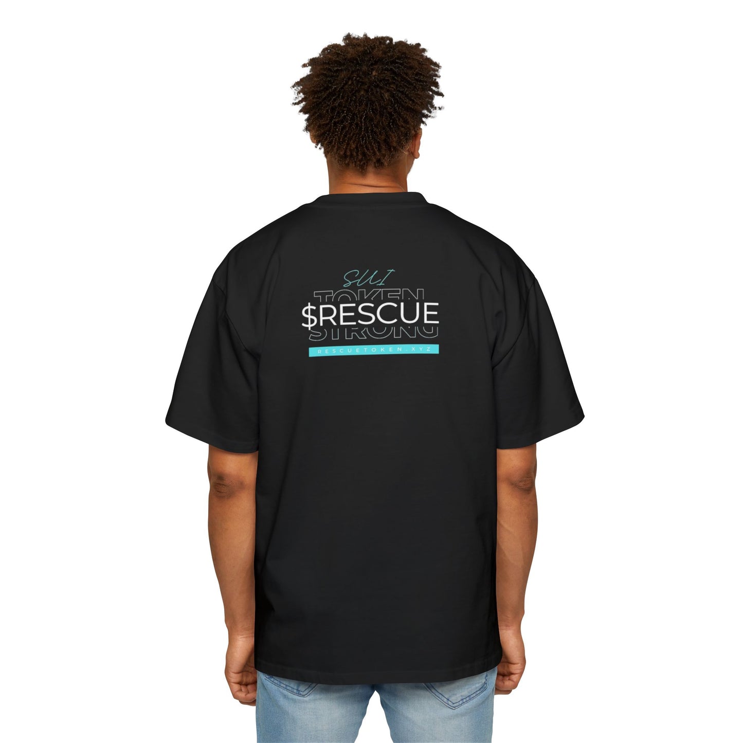 Men's Heavy Oversized Tee with $RESCUE TOKEN Design – Casual Statement Wear for Crypto Enthusiasts